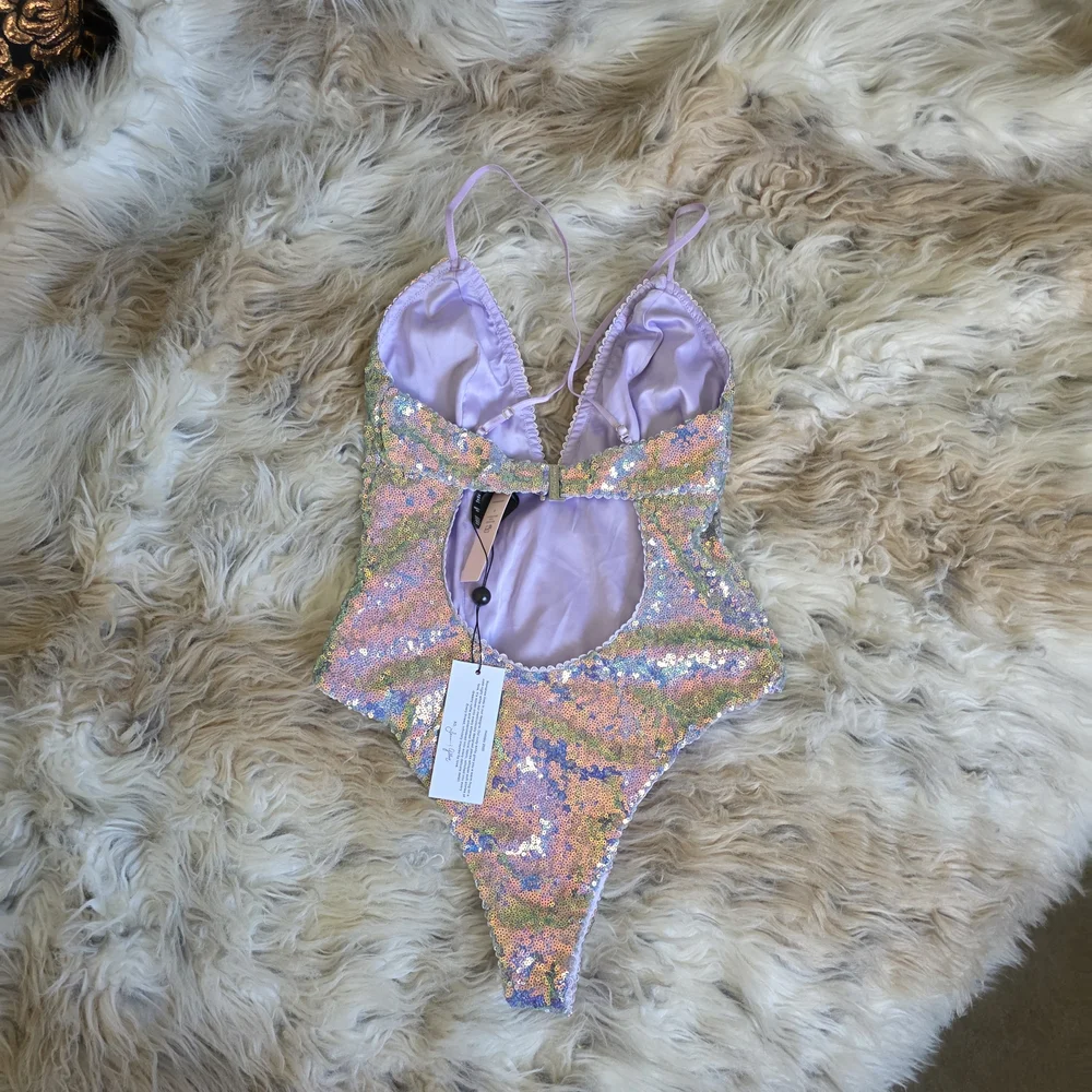 For Love & Lemons Iridescent Sequin Bodysuit in Lavender - Picture 2 of 8